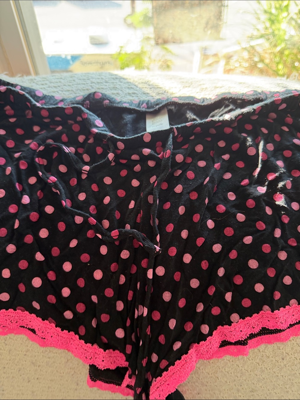 Women’s Black & Pink Polka Dot Lounge Shorts